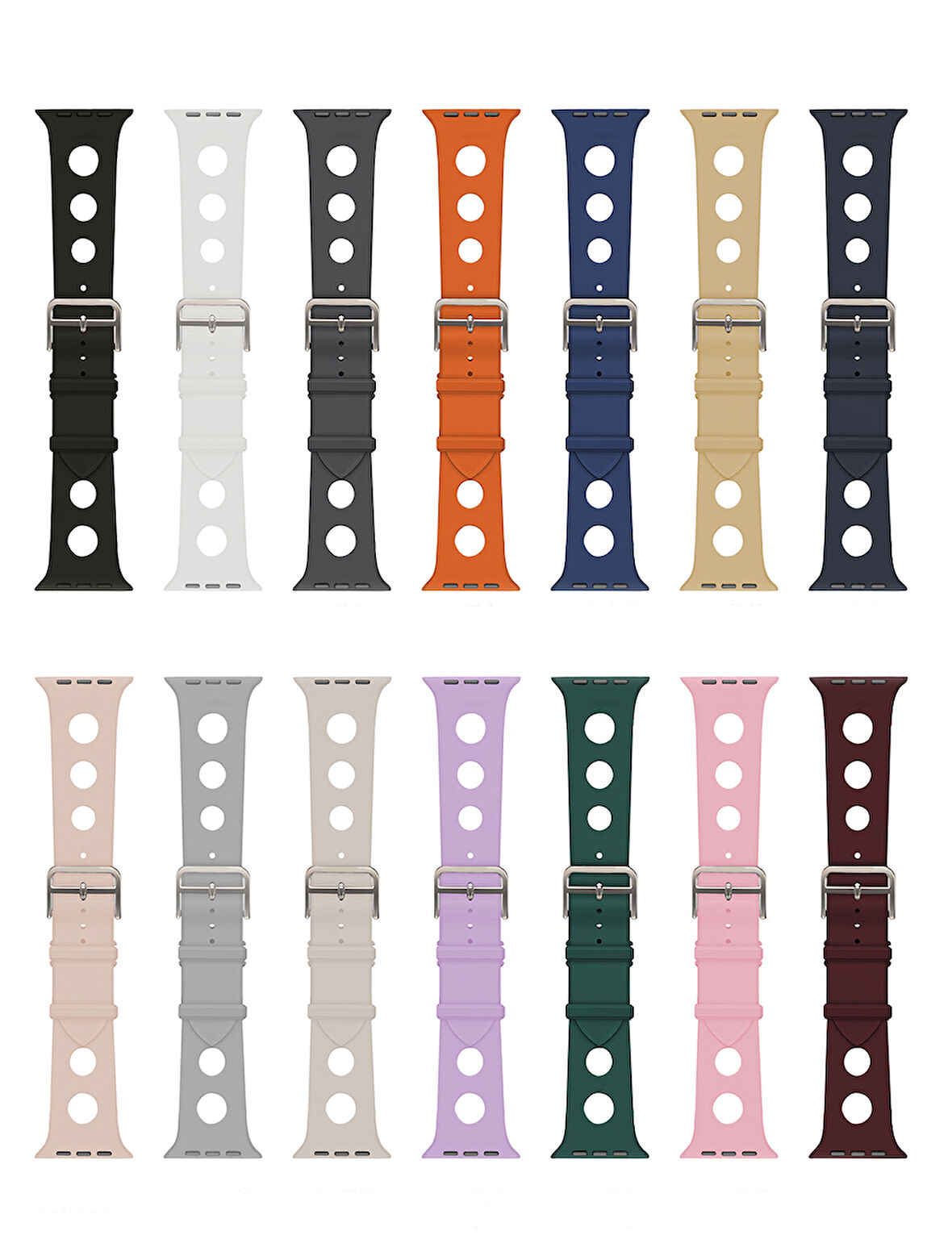 Apple Uyumlu Watch Seri 10-11 (46mm) Kordon 2/3/4/5/6/se/7/8/9 (44-45-49mm) Delikli Tasarım KD-147 Silikon Kordon