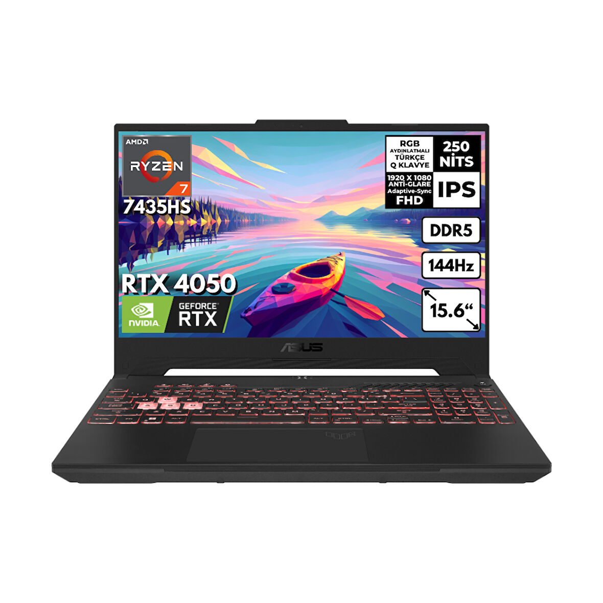 Asus Tuf A15 Ryzen 7-7435HS 64-GBDDR5 512 GBSSD RTX4050 (6GB-140W) 144 Hz Windows 11 Home 15.6" FHD FA507NUR-LP035HMF59