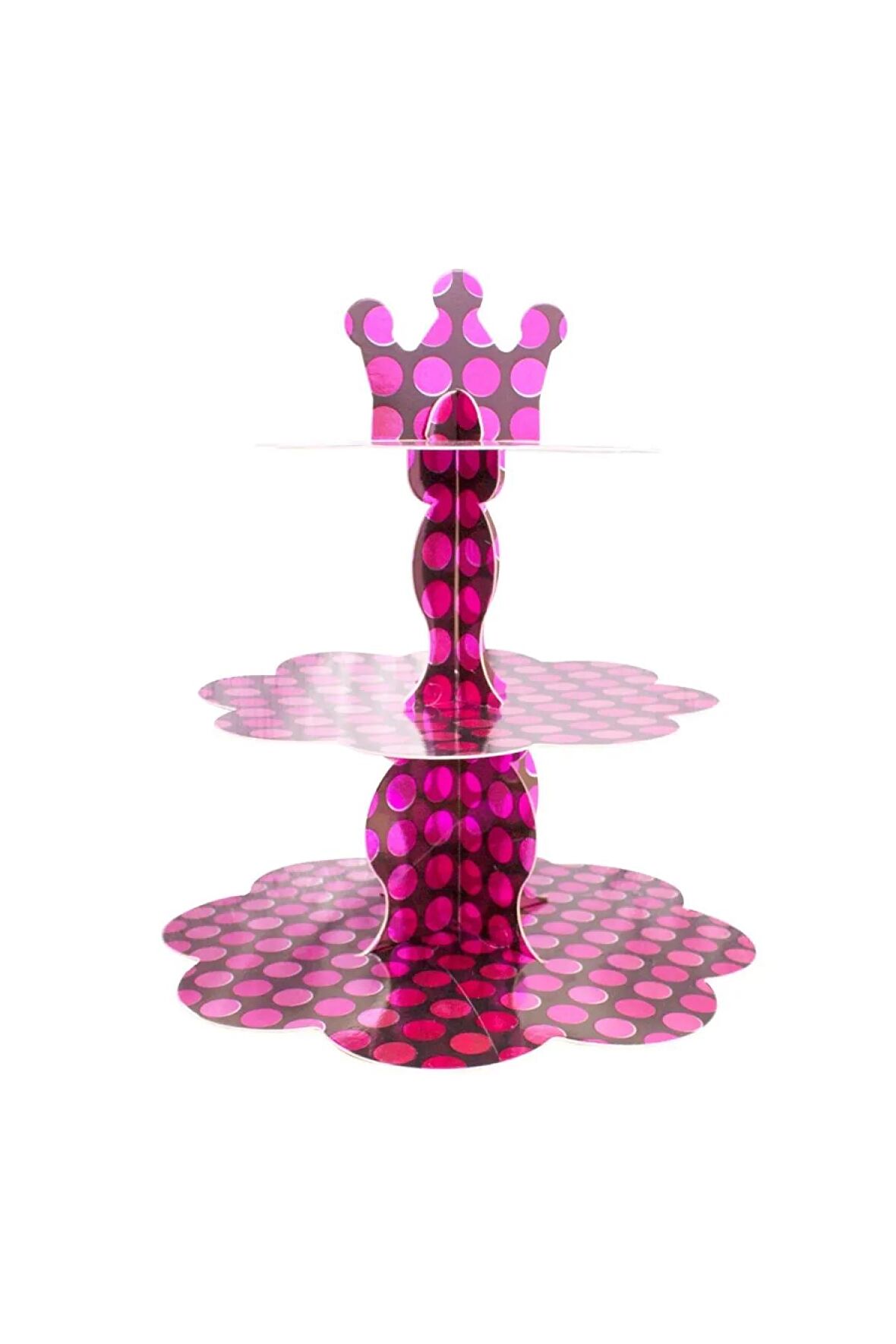 Metalik Kek Standı Siyah Fuşya Puantiyeli