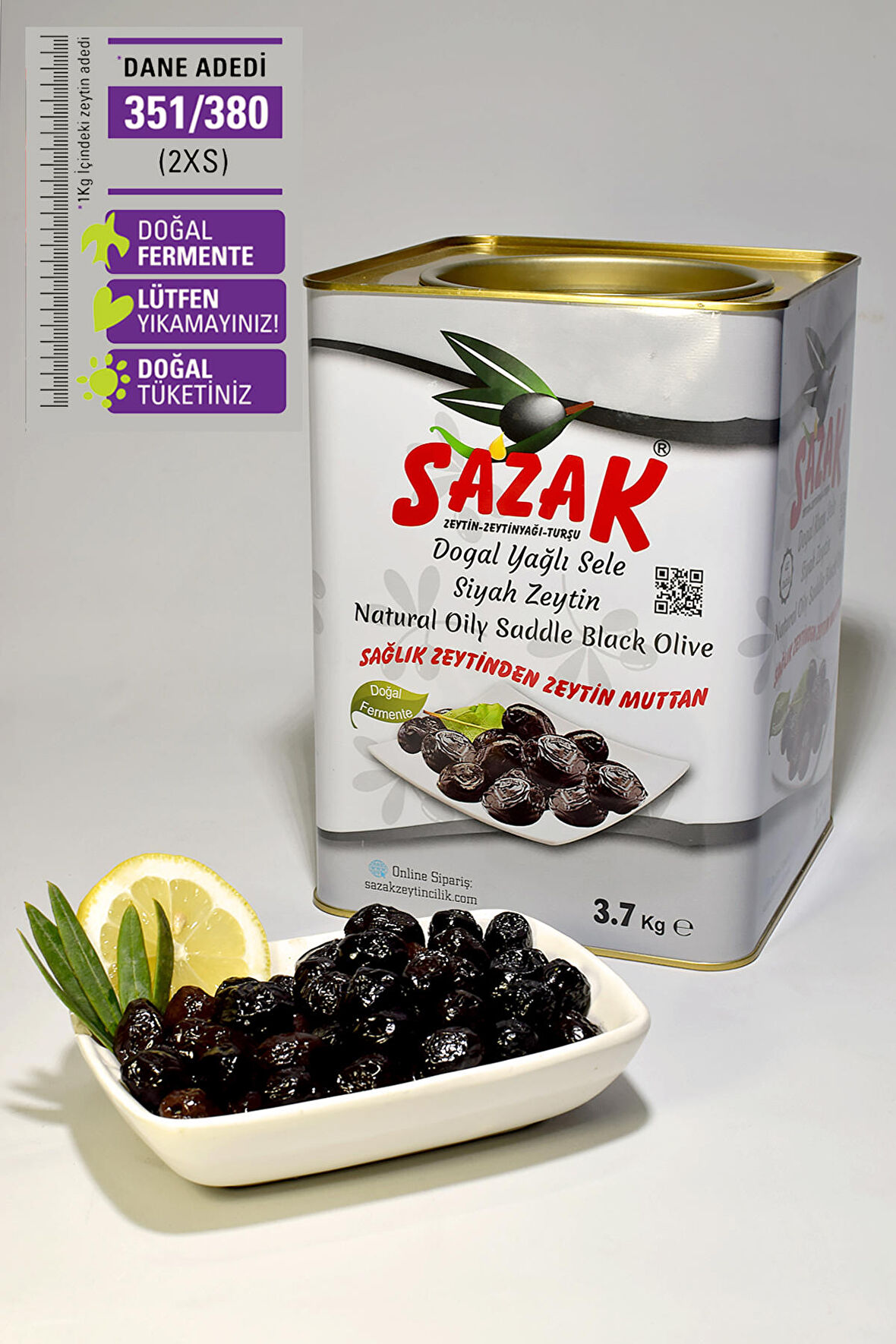 Siyah Zeytin Yağlı Sele Zeytin 3.7 Kg (351-380 2xs)