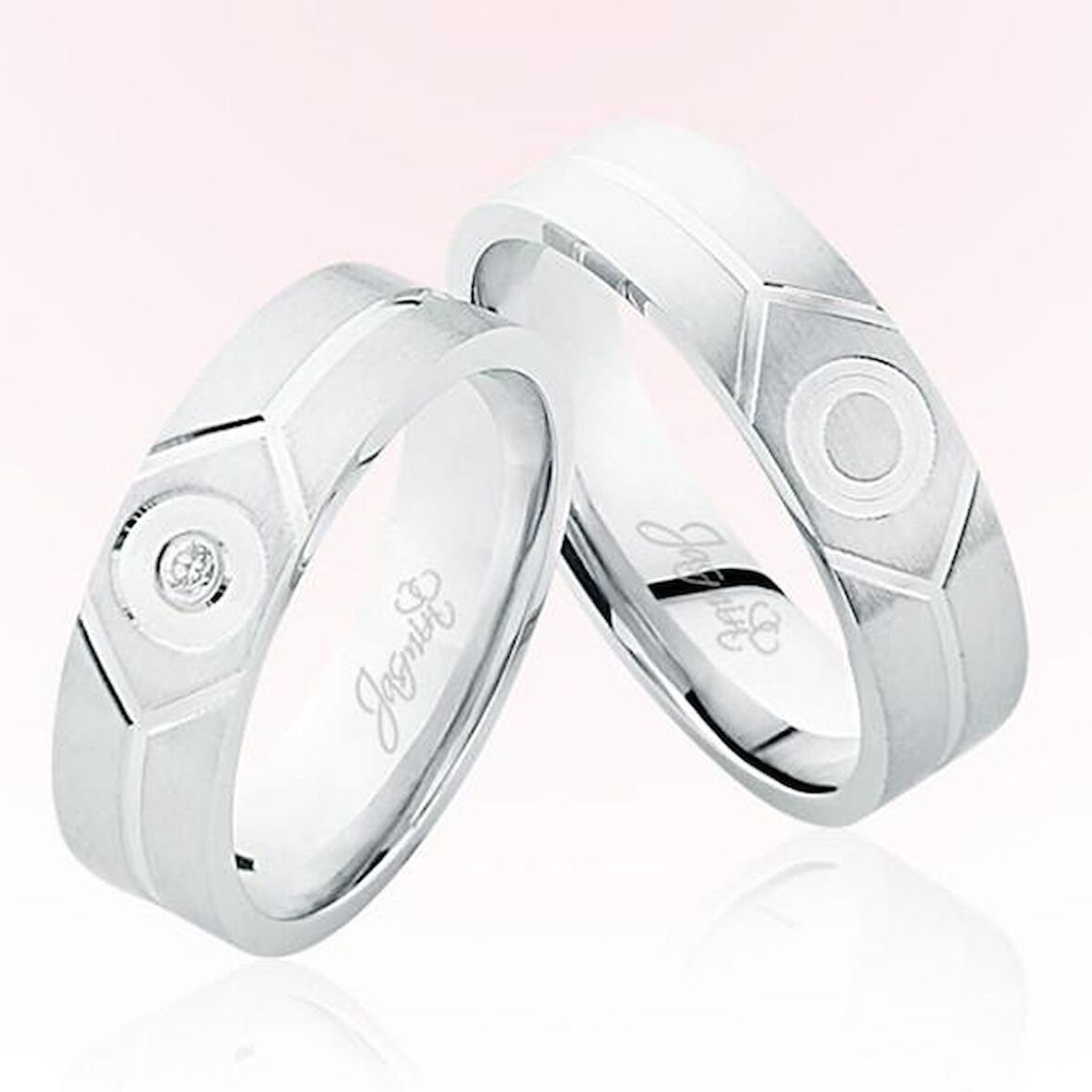 Harem Altın Beyaz Desenli Altın Alyans 5601