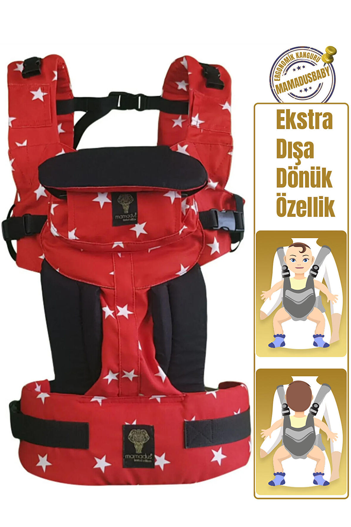 Mamadus Baby Plus Kırmızı Yıldızlar Ergonomik Kanguru