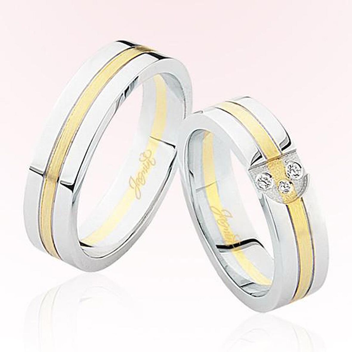 Beyaz Sarı Şeritli Altın Alyans 5603