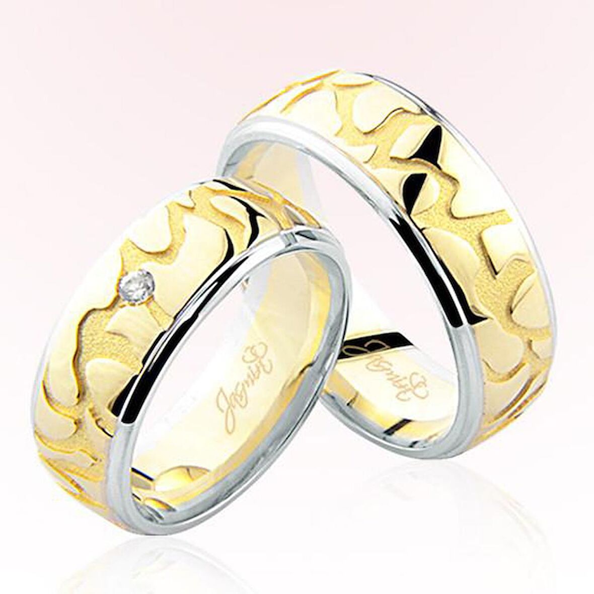 Sarı Beyaz Desenli Altın Alyans 5606