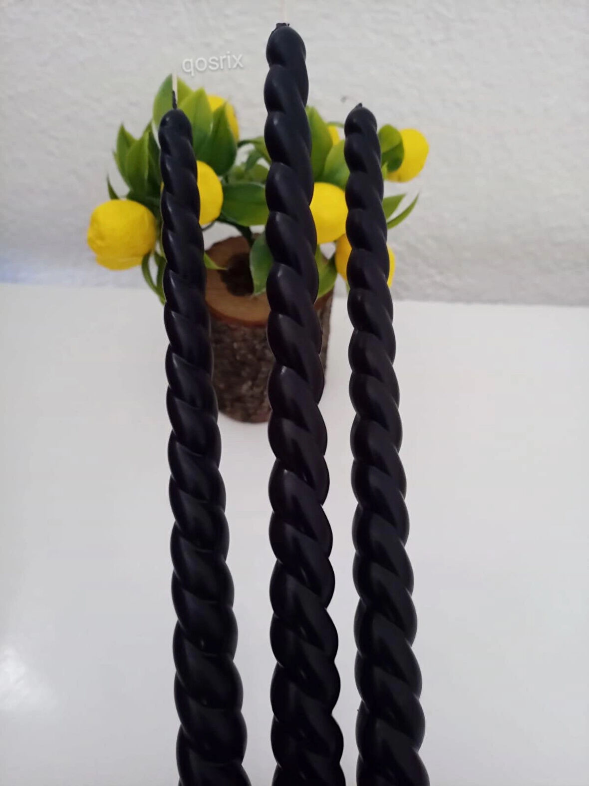 3'lü Siyah Burgulu Şamdan Mumu 1. Kalite Soya doğal kokulu Uzun Çubuk Konik Burgu Spiral Mum Dekoratif