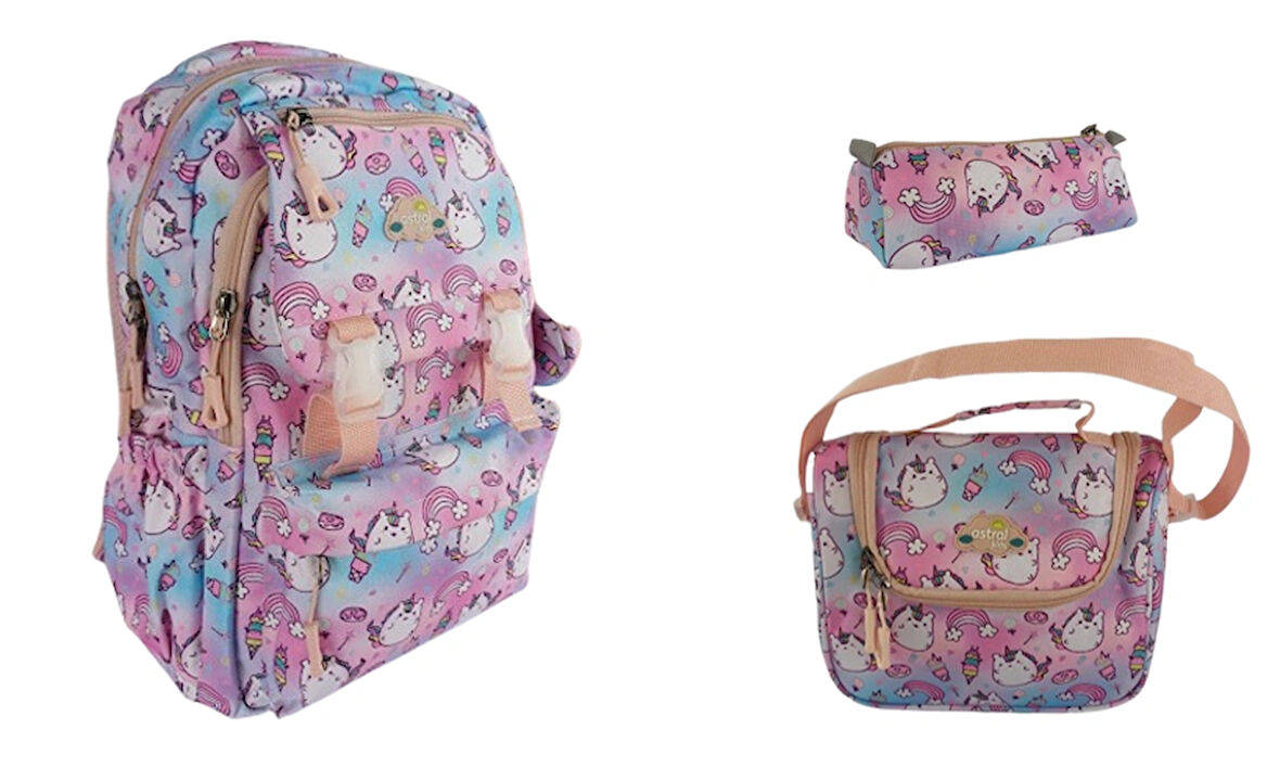 Astral Kids 3 Lü Set İlkokul Sırt Çantası Kız Desenli Çanta