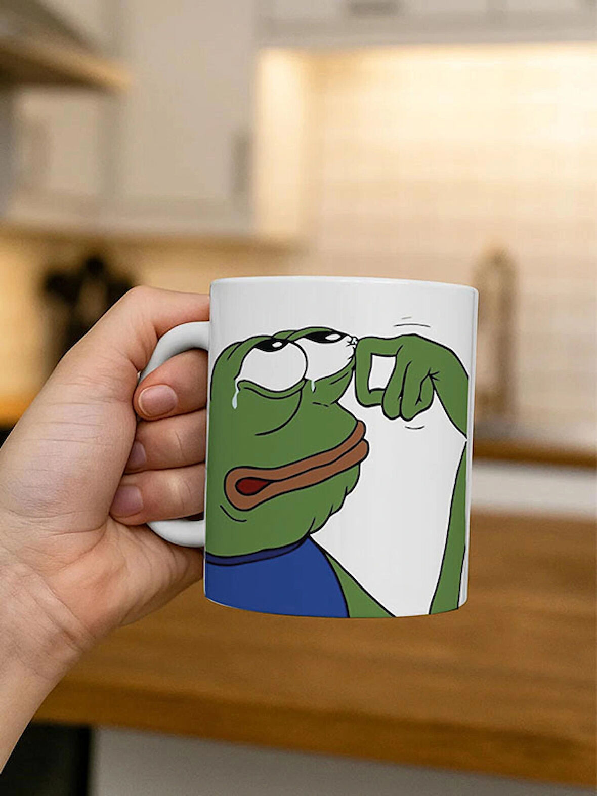 Üzgün Kurbağa Desenli Kupa Bardak