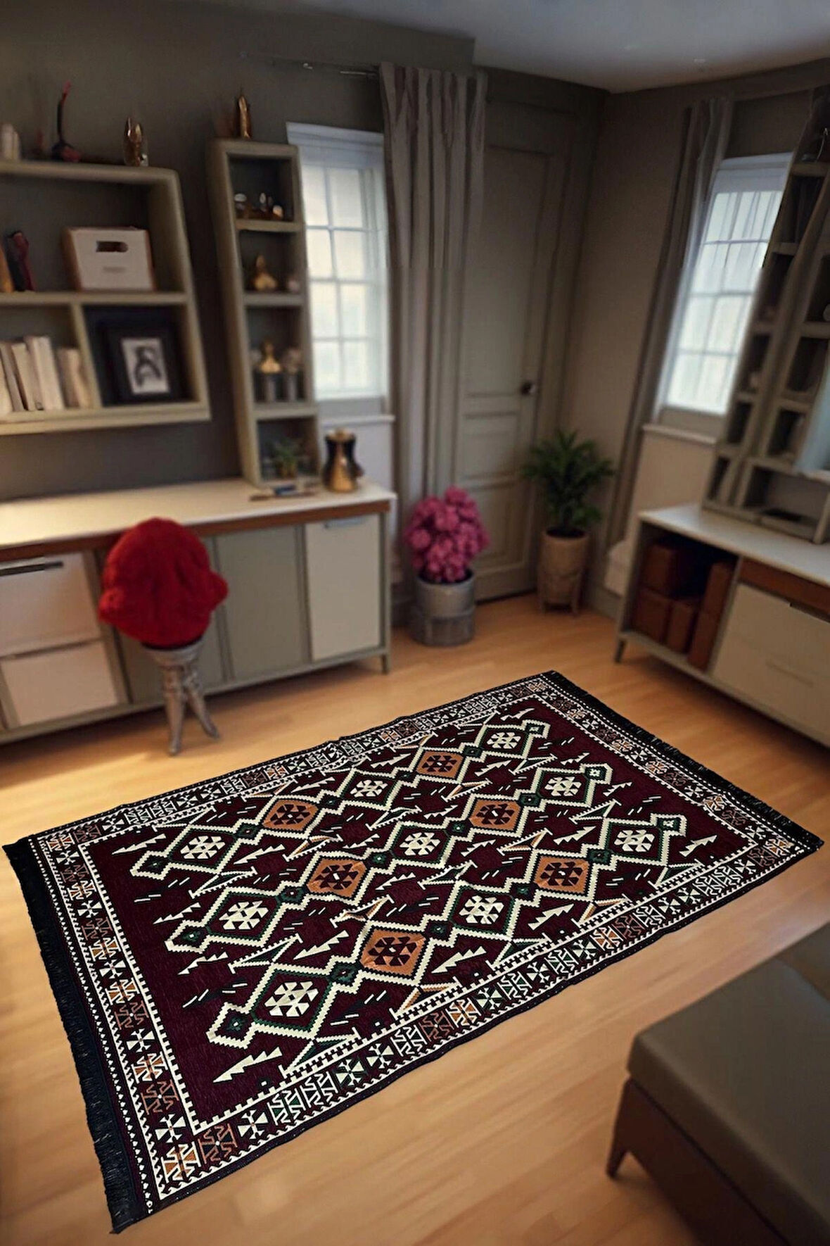 Şark Köşesi Kilim Halı Balkon ve Salon İçin Dekoratif Yıkanabilir Oturma Oda Halısı