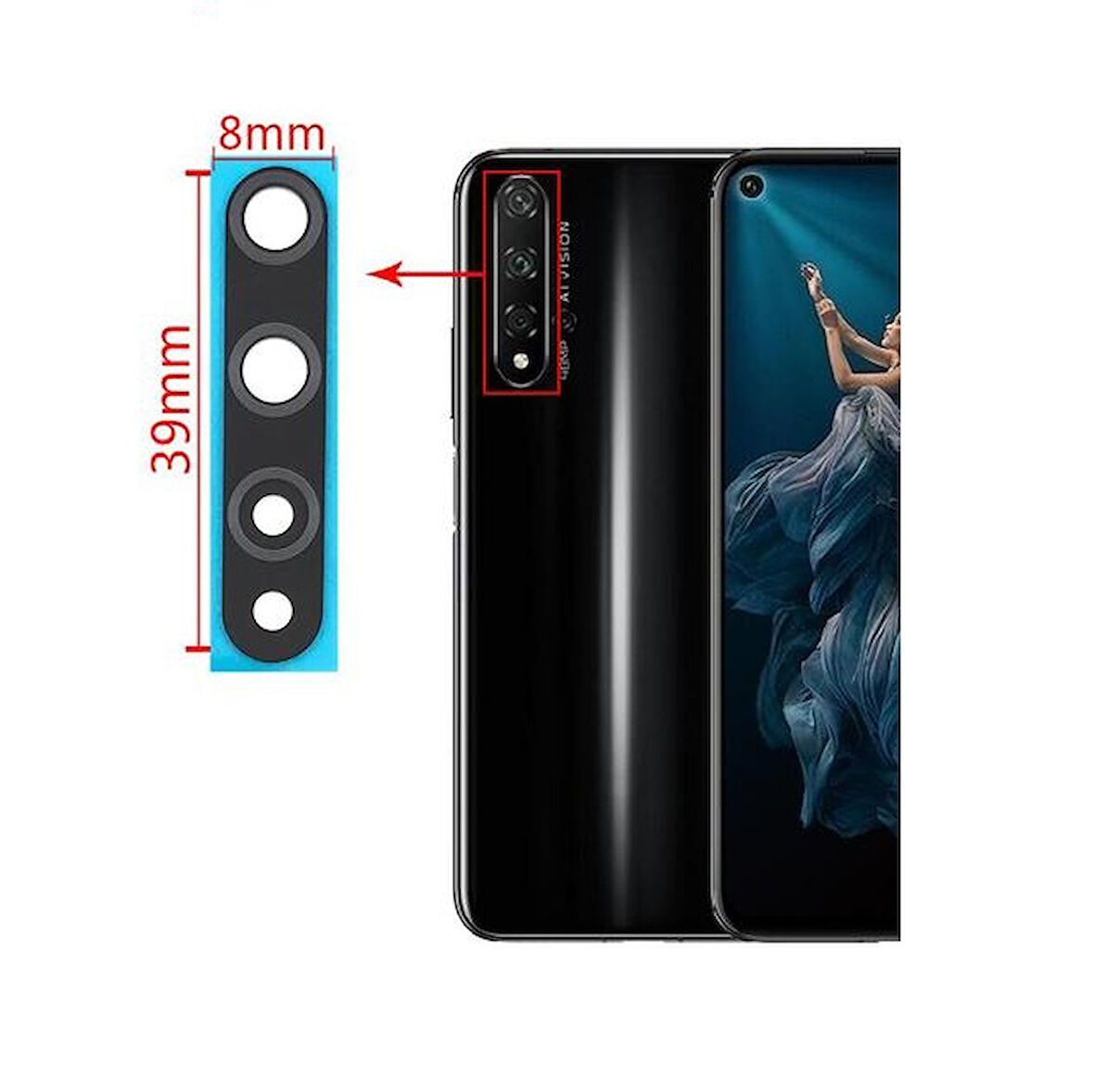 Huawei Uyumlu Nova 5T Arka Kamera Camı Lens Yapışkanlı