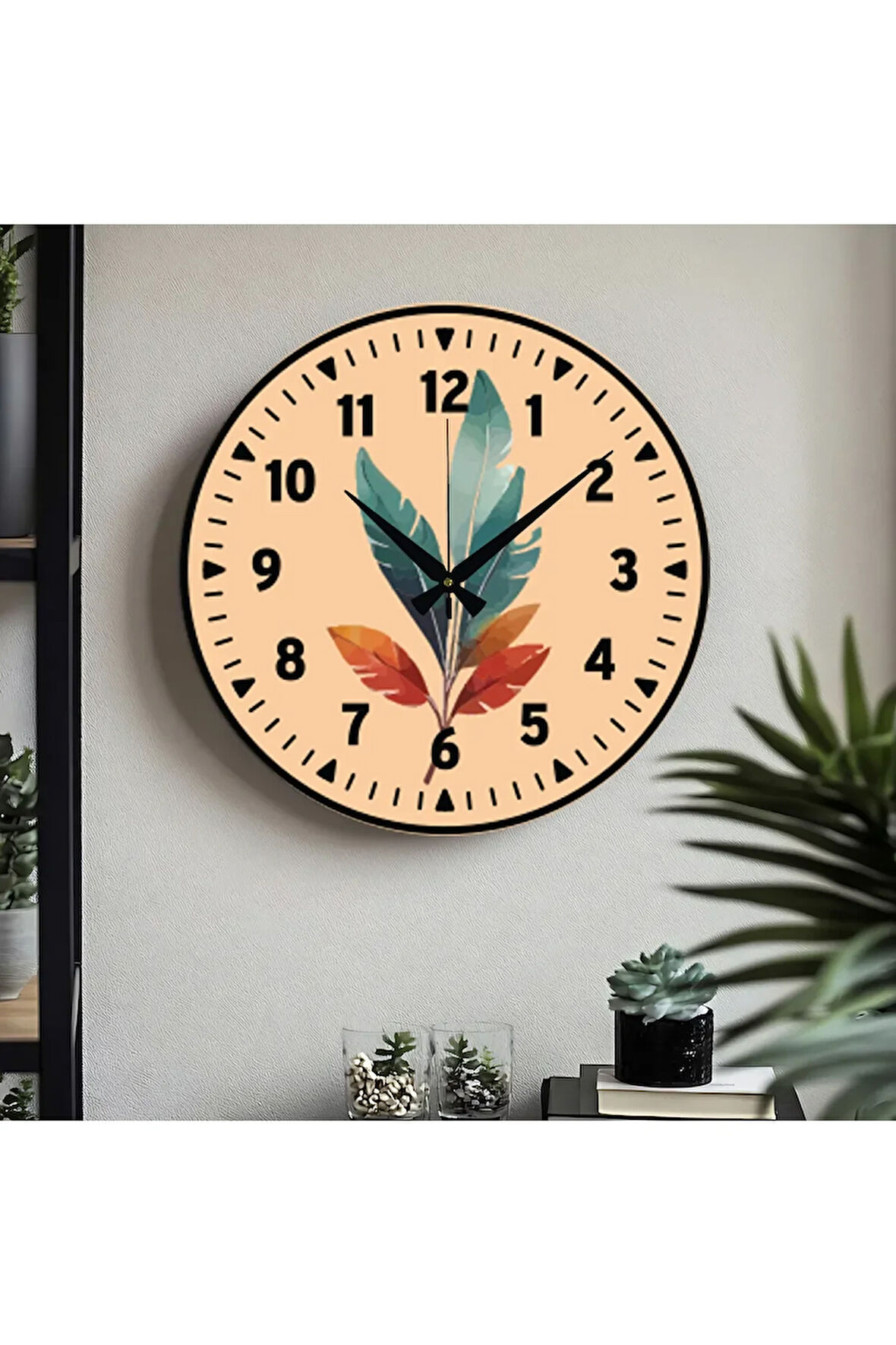 kelebek desenli Dekoratif Türkçe Rakamlı UV Baskılı Duvar Saati (Sessiz) Akar Mekanizma Metal Akrep