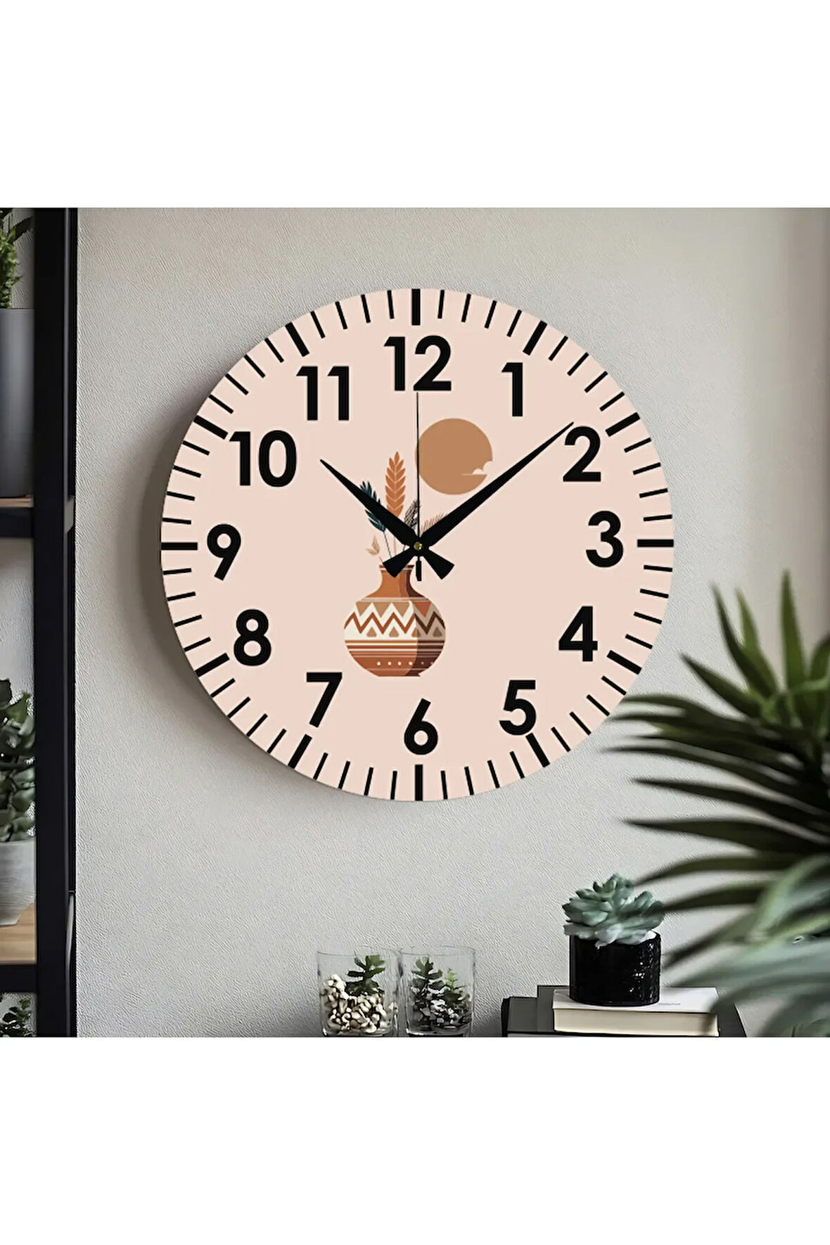 Çiçek desenli Dekoratif Türkçe Rakamlı UV Baskılı Duvar Saati (Sessiz) Akar Mekanizma Metal Akrep