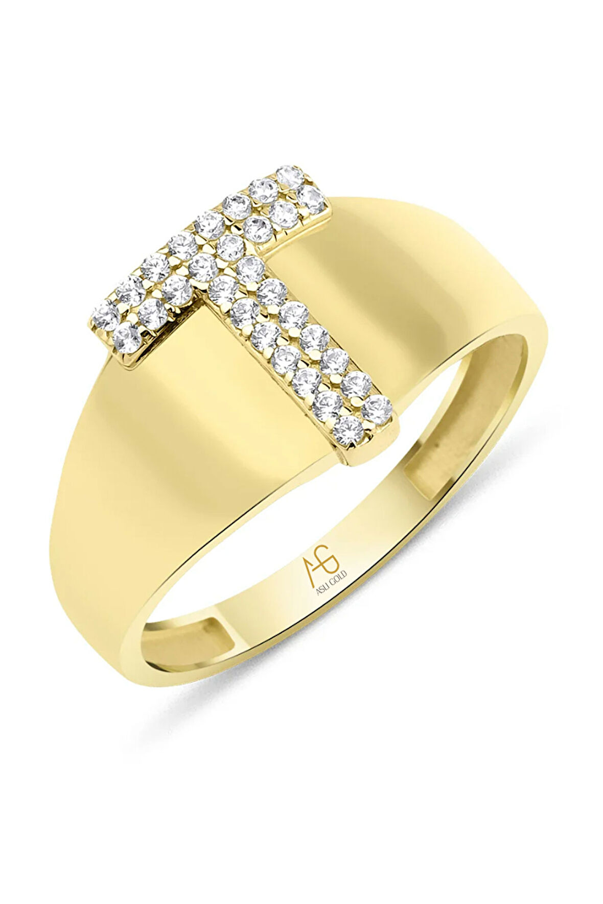 Altın Taşlı T Harf Yüzük