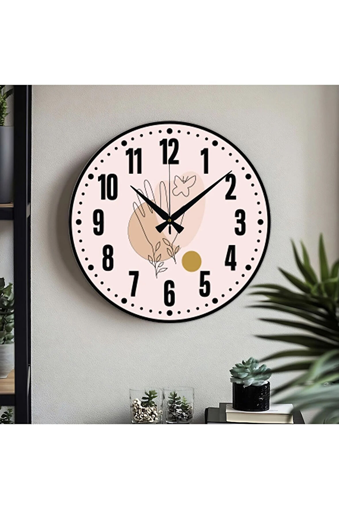 Dekoratif Türkçe Rakamlı UV Baskılı Duvar Saati (Sessiz) Akar Mekanizma 40CM Metal Akrep Yelkovan