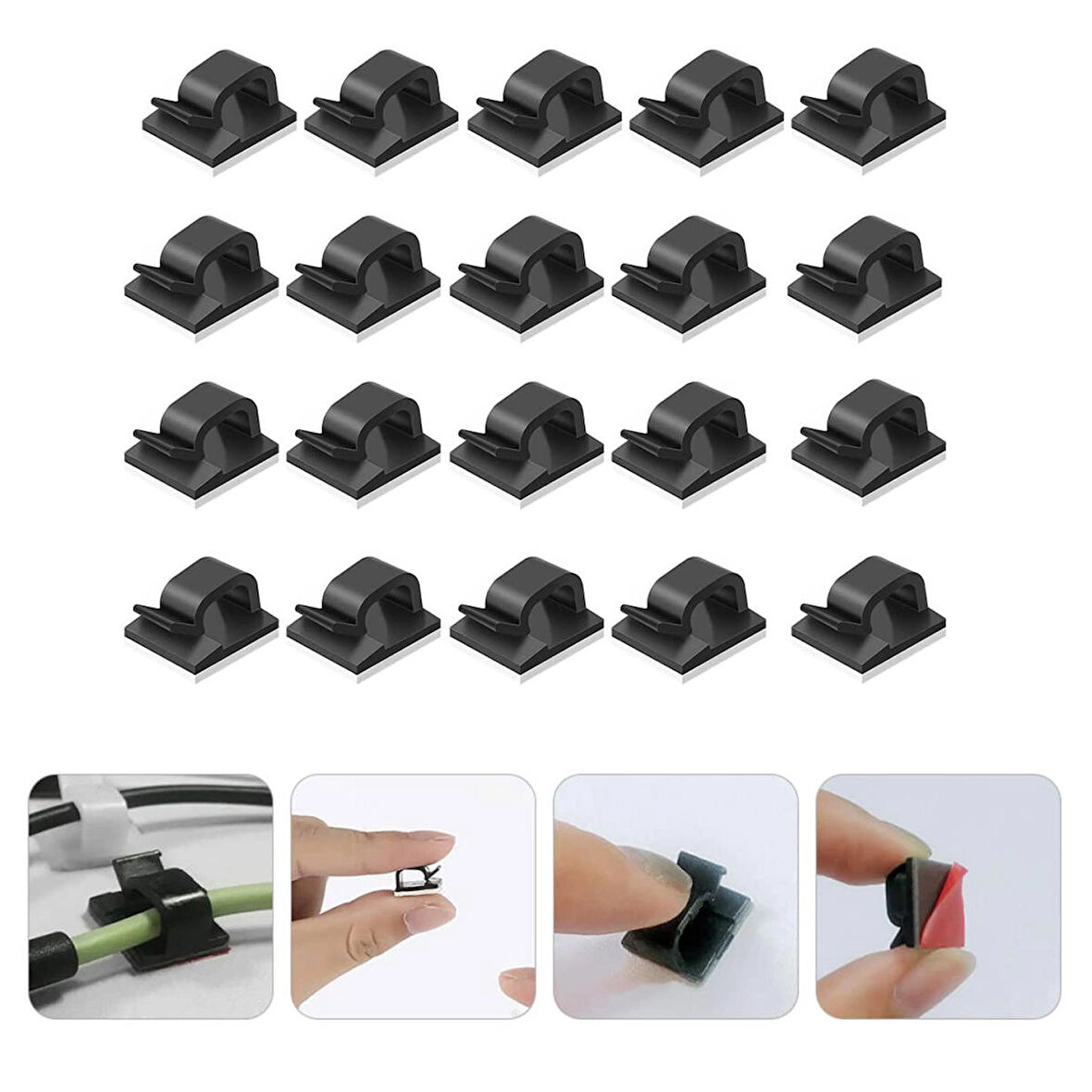 Microcase Kendinden Yapışkanlı Kablo Sabitleyici Düzenleyici Çok Amaçlı Kablo Toparlayıcı Klips - AL4554 20 Adet Siyah