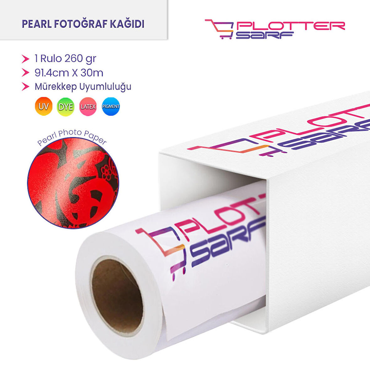 PlotterSarf® Microporous (Pearl) RC Fotoğraf Kağıdı Waterprof 260gr 91,4cm x30mt (1 Rulo)