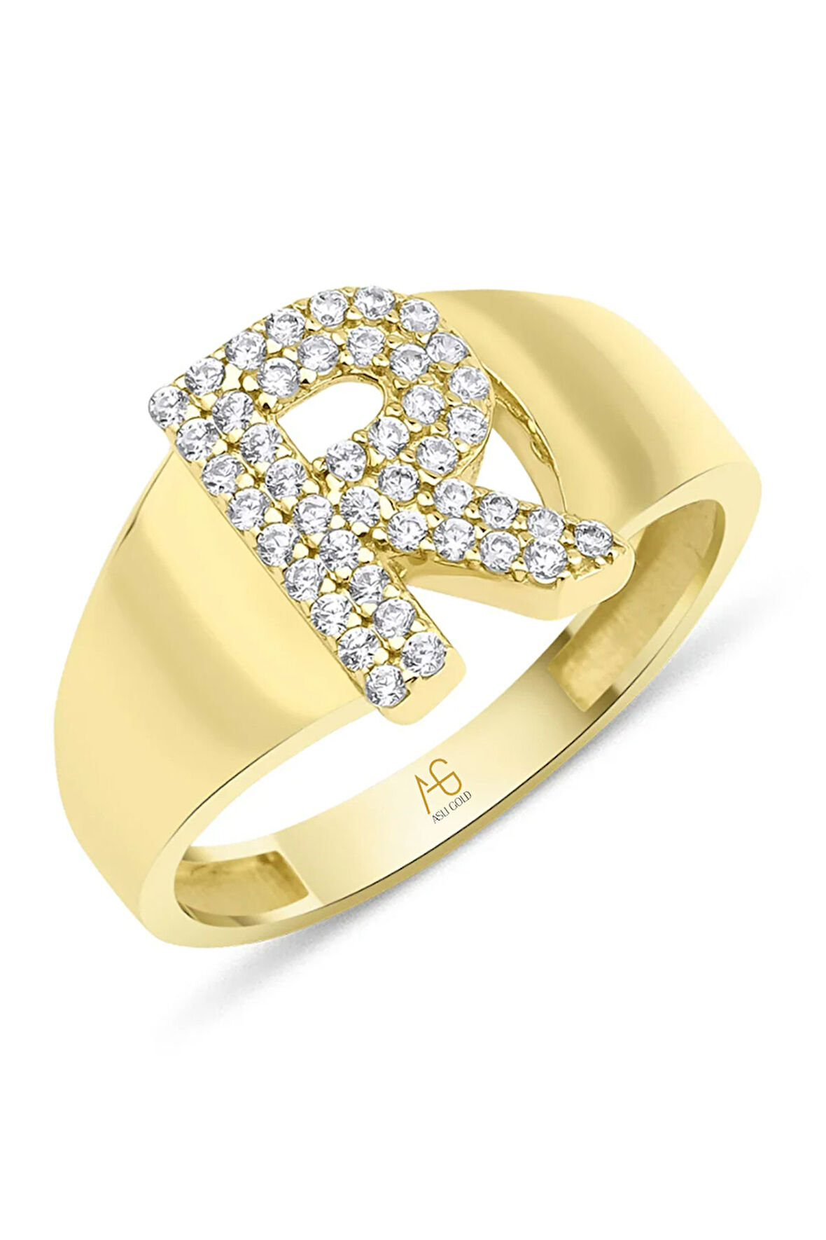 Altın Taşlı R Harf Yüzük