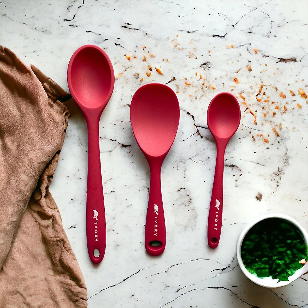 Sert Uçlu Isıya Dayanıklı Yanmaz Yapışmaz Silikon Uzun Kısa Derin Kaşık 28 Cm-20 cm/Kısa Kaşık 22 Cm