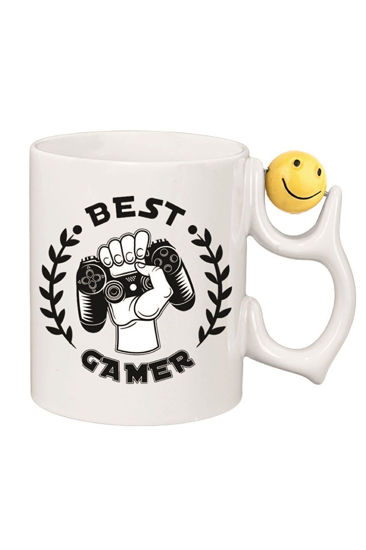 Kişiye Özel Best Gamer Gülen Yüz Kulplu Süblimasyon Oyun Kolu Baskılı Beyaz Kupa Bardak