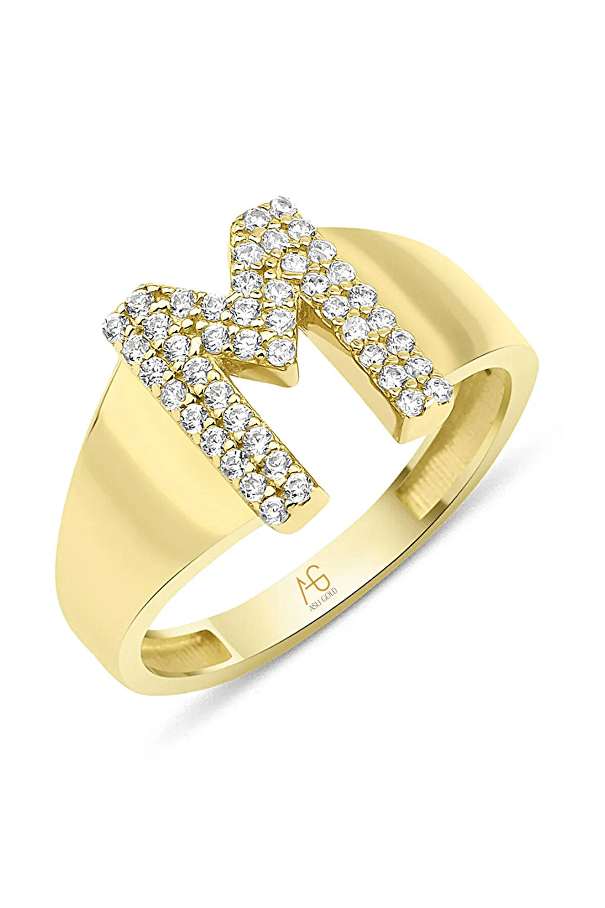 Altın Taşlı M Harf Yüzük