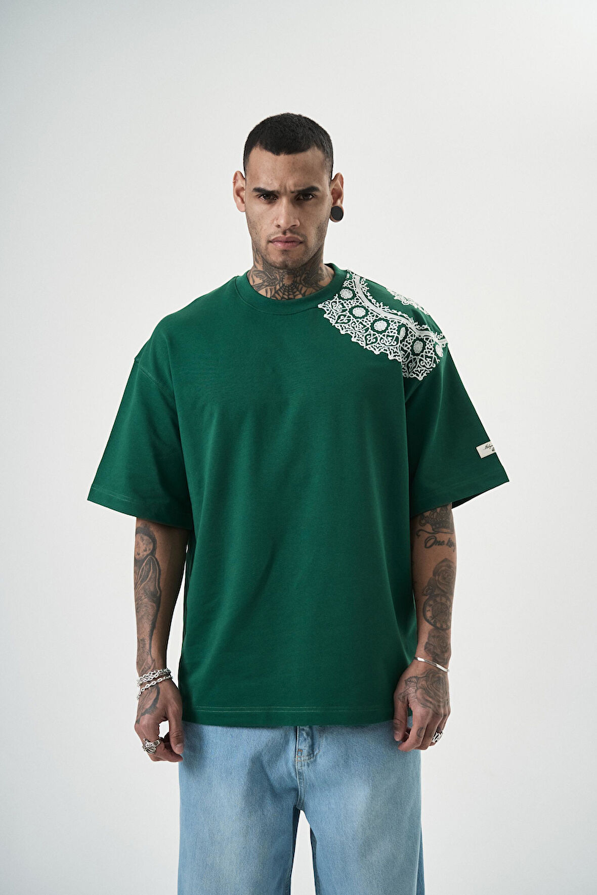 Erkek Minimalism Series Nakışlı Oversize T-Shirt Nefti