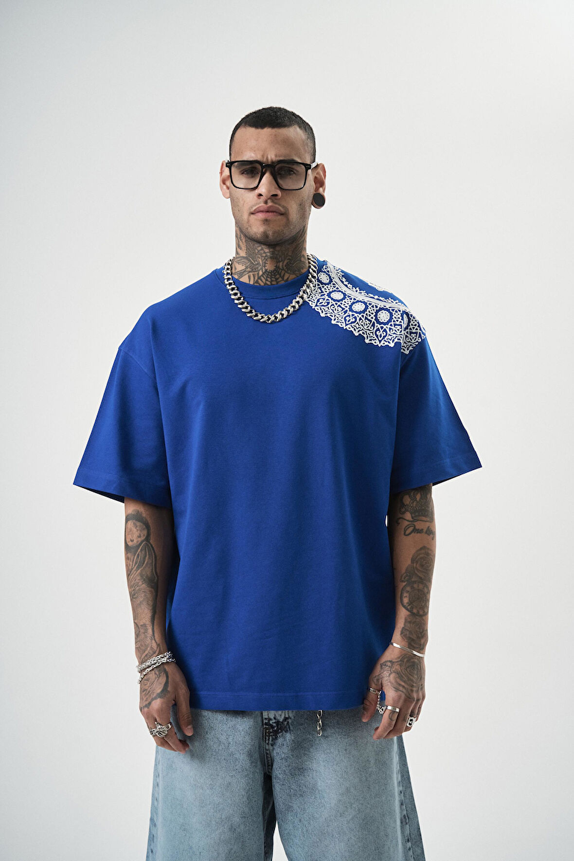 Erkek Minimalism Series Nakışlı Oversize T-Shirt Saks