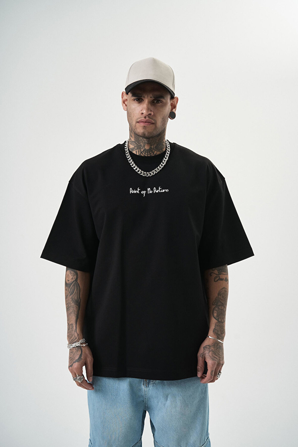 Erkek Return Nakışlı Oversize T-Shirt Siyah