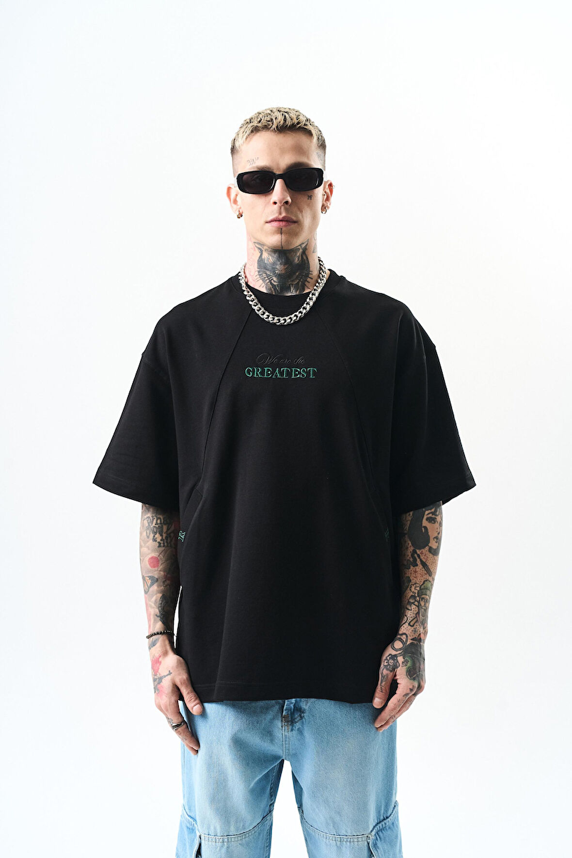 Erkek Greatest Nakışlı Oversize T-Shirt Siyah