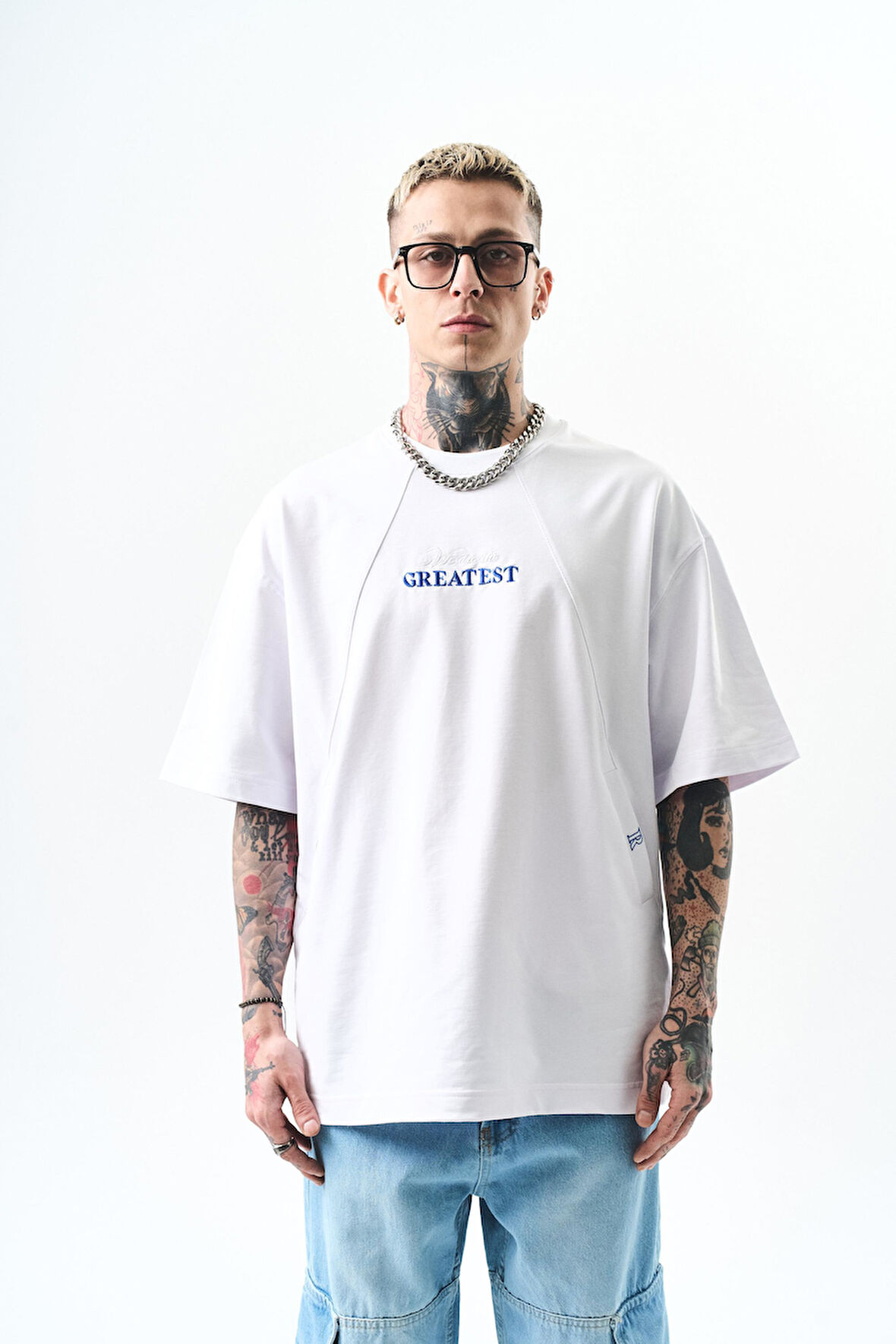 Erkek Greatest Nakışlı Oversize T-Shirt Beyaz