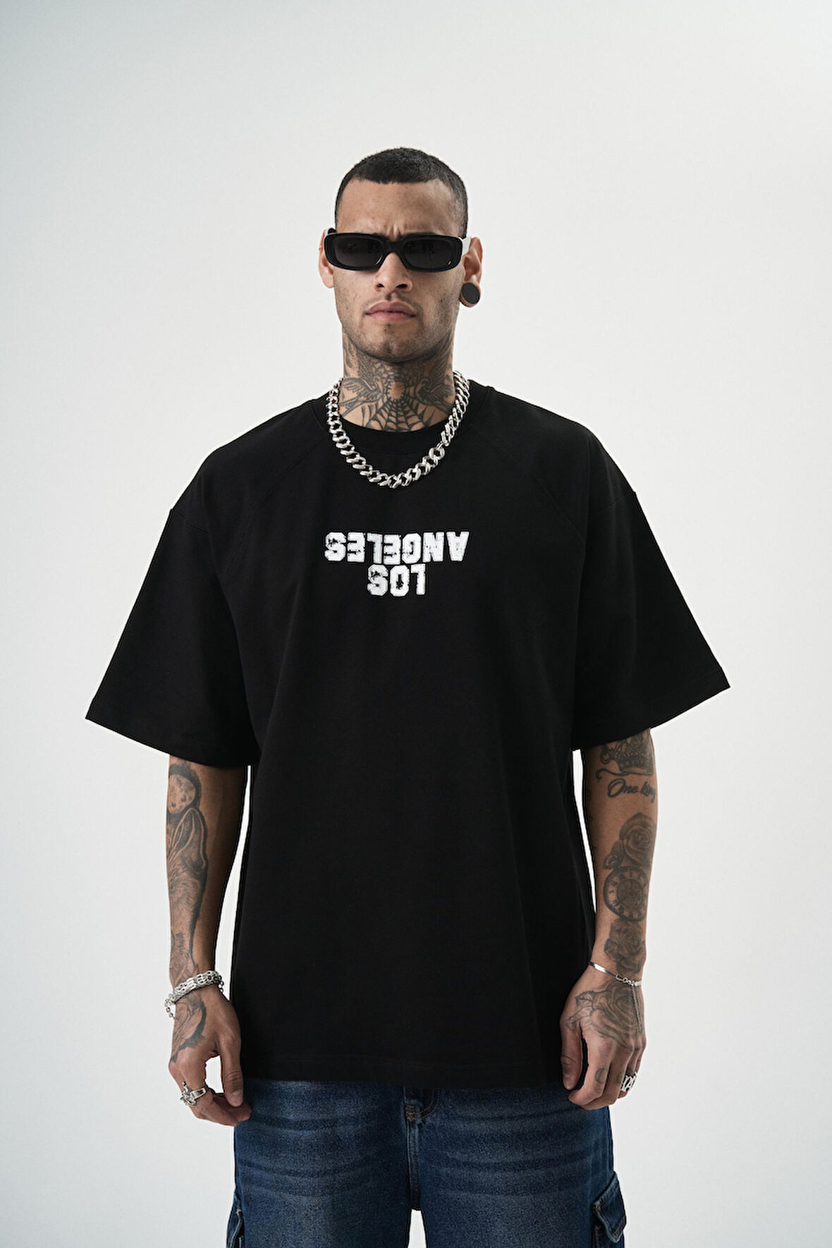 Erkek One Baskılı Oversize T-Shirt Siyah