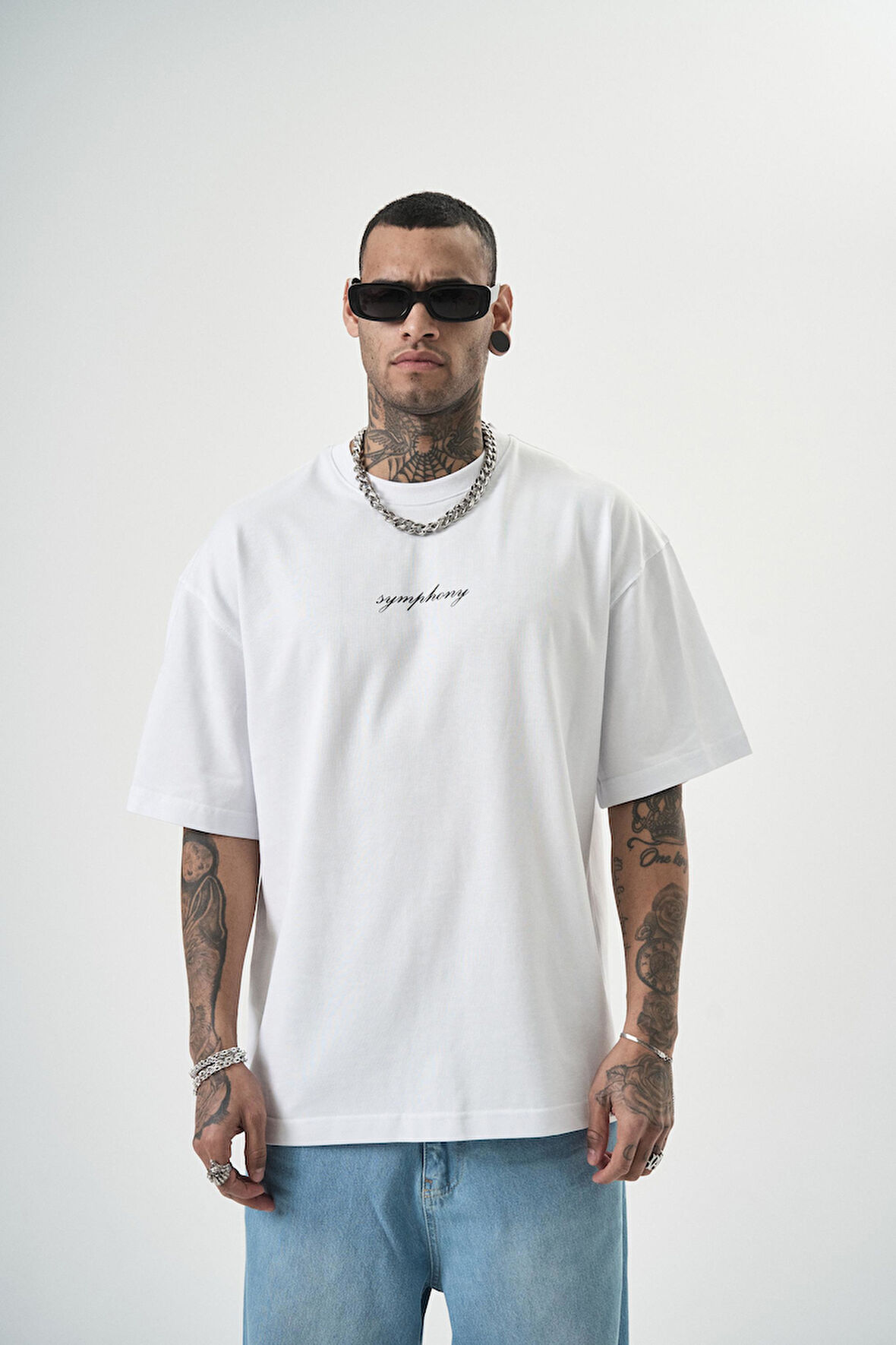 Erkek Symphony Baskılı Oversize T-Shirt Beyaz