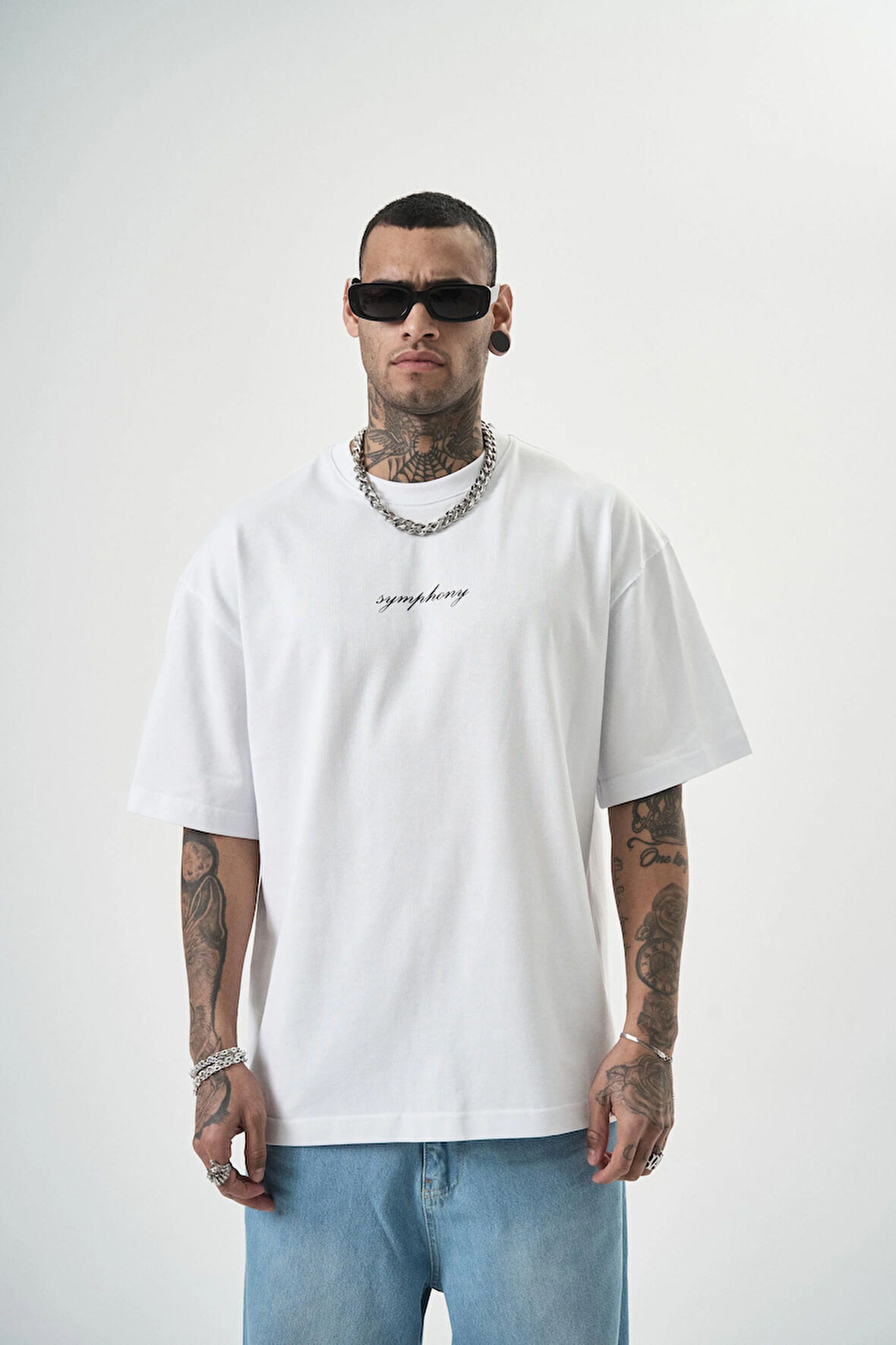Erkek Symphony Baskılı Oversize T-Shirt Beyaz