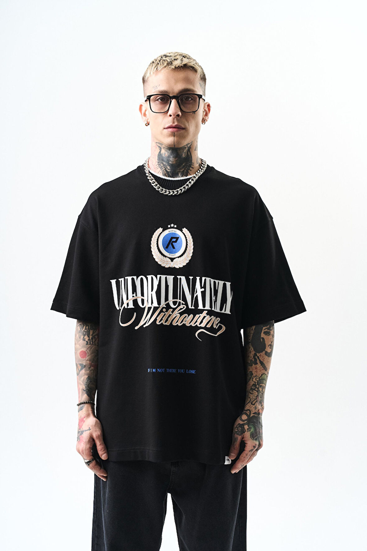 Erkek Unfortunately Baskılı Oversize T-Shirt Siyah