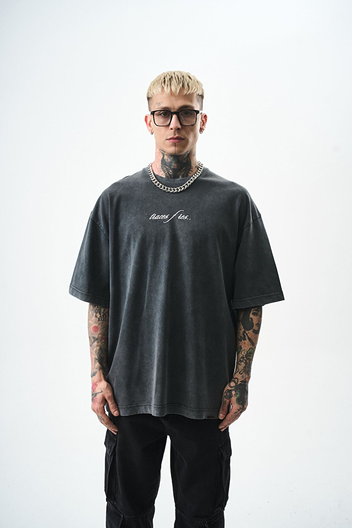 Erkek Eyes Baskılı Yıkamalı Oversize T-Shirt Siyah