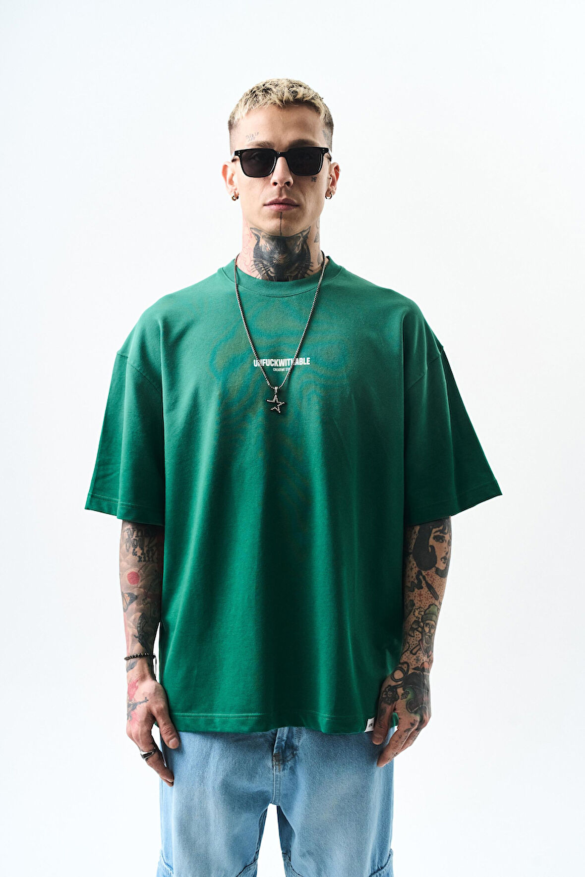 Erkek Unfuckwithable Baskılı Oversize T-Shirt Nefti