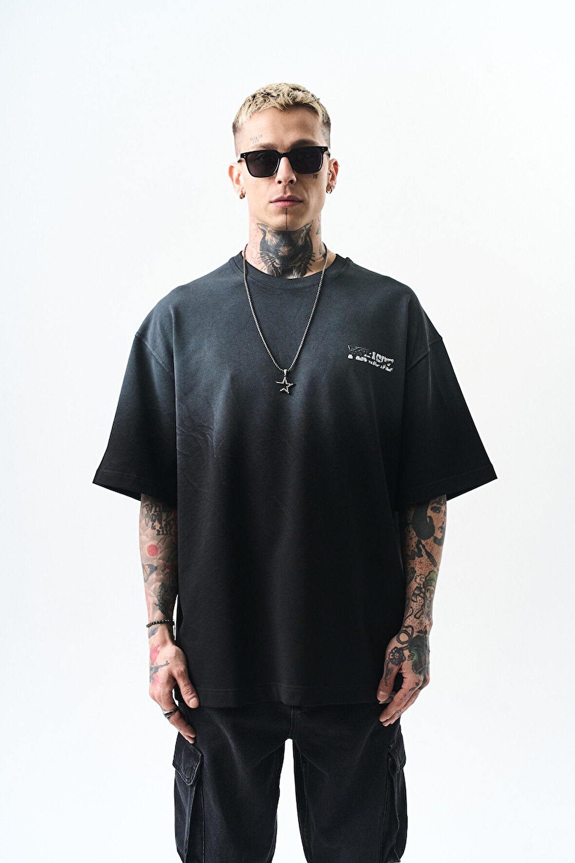 Erkek Pegasus Baskılı Oversize T-Shirt Siyah