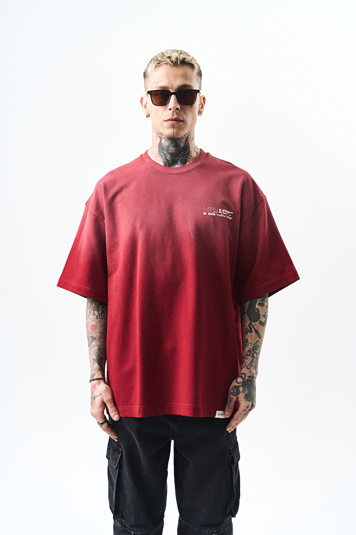 Erkek Pegasus Baskılı Oversize T-Shirt Bordo