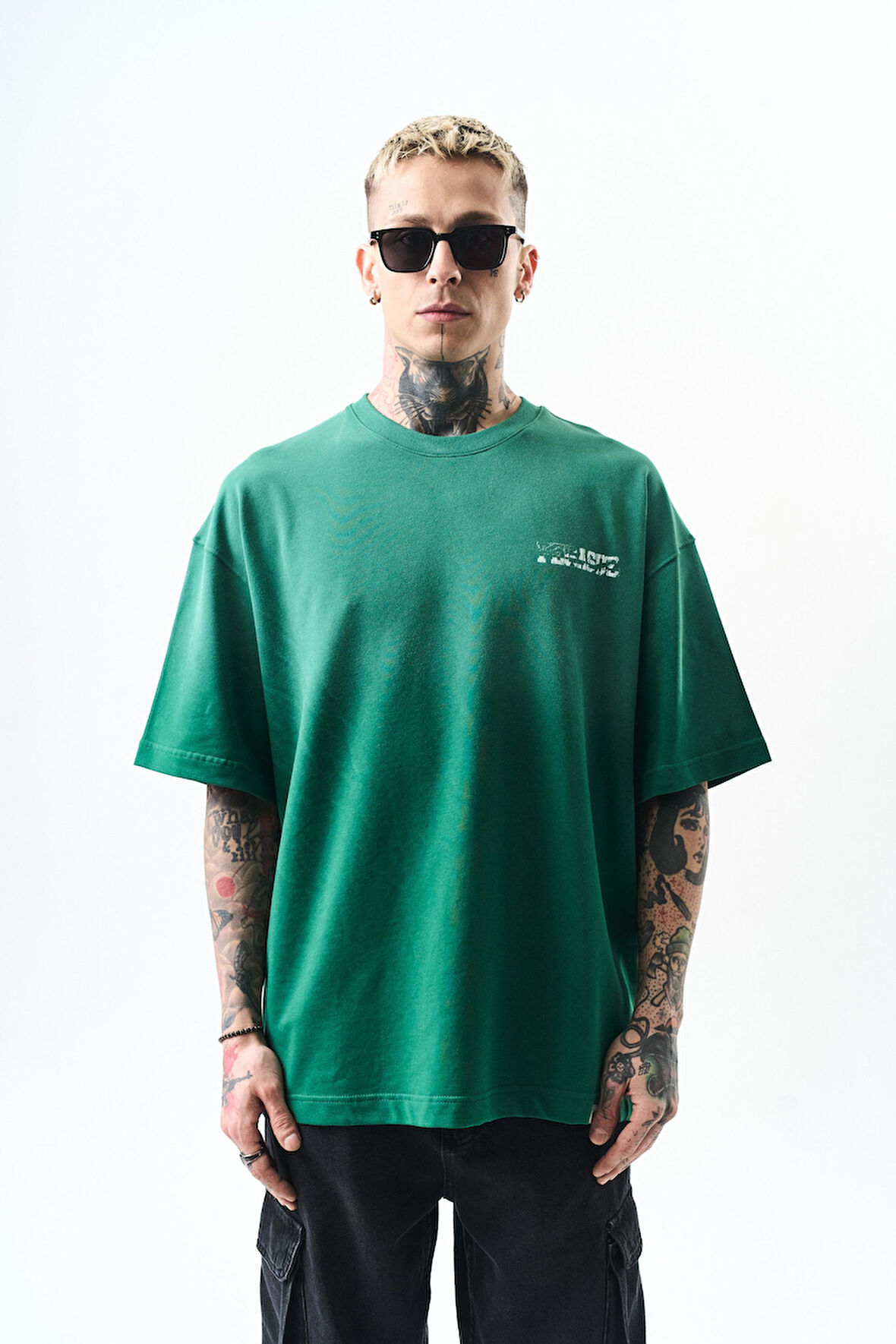 Erkek Pegasus Baskılı Oversize T-Shirt Nefti