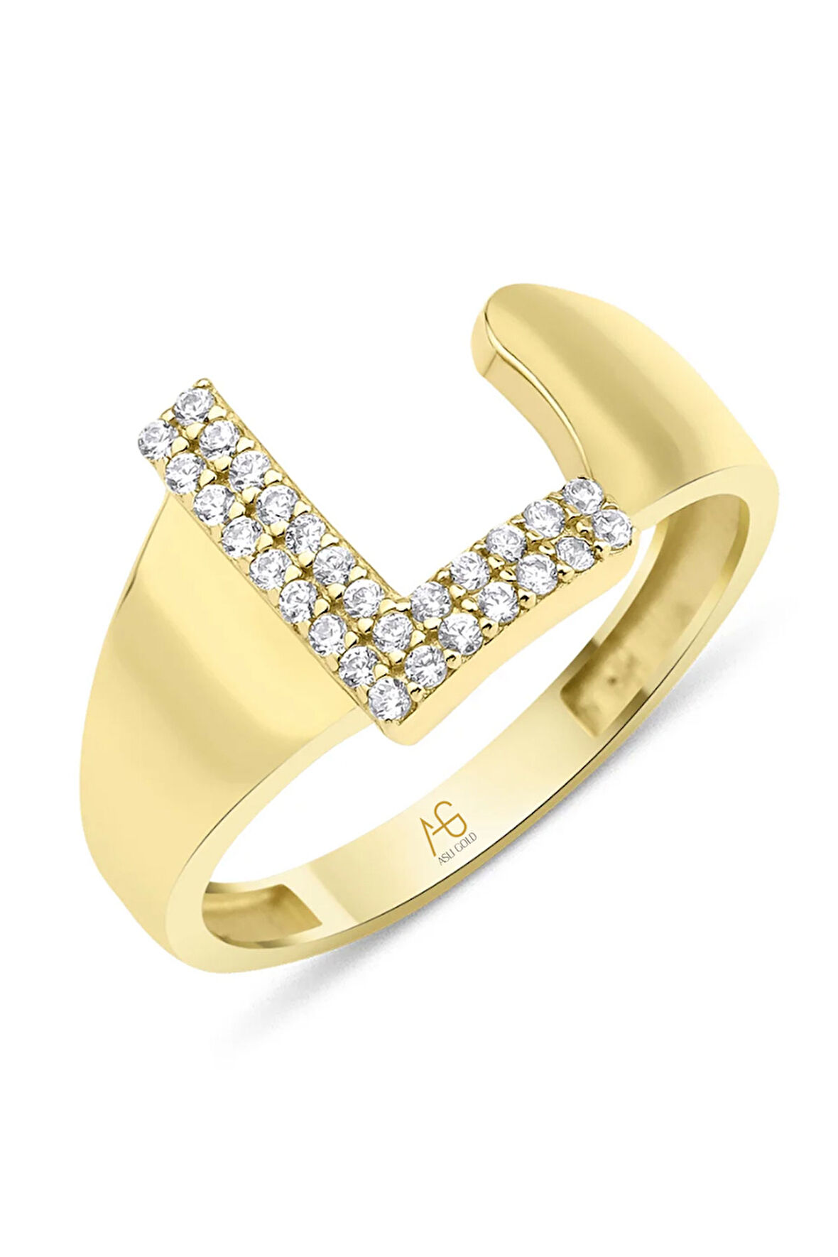 Altın Taşlı L Harf Yüzük