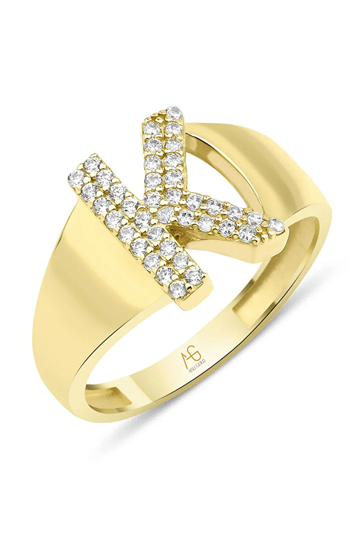 Altın Taşlı K Harf Yüzük