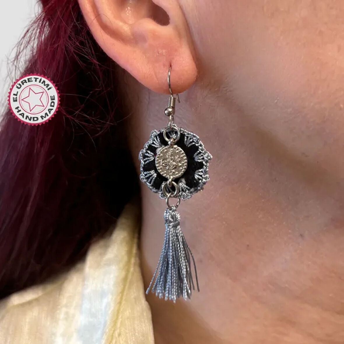 Uretti - Nevin 2033 - El Yapımı Etnik Küpe - Gri