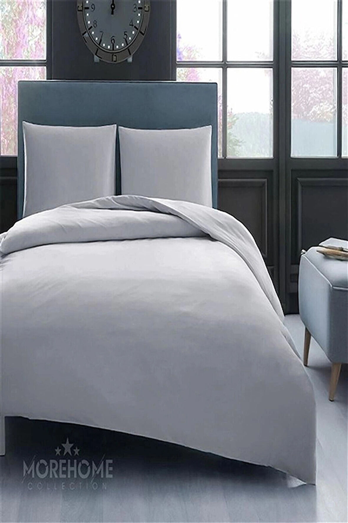 More Home Tek  Kişilik Nevresim Seti + Yastık Kılıfı   Gri