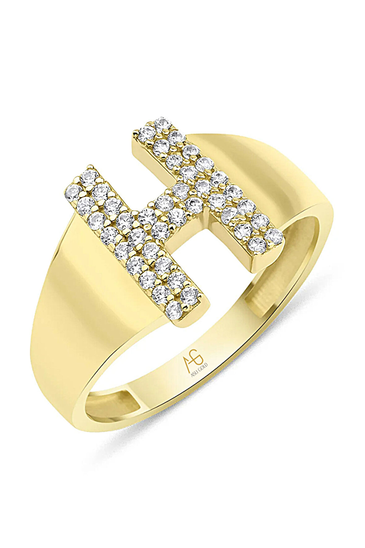 Altın Taşlı H Harf Yüzük