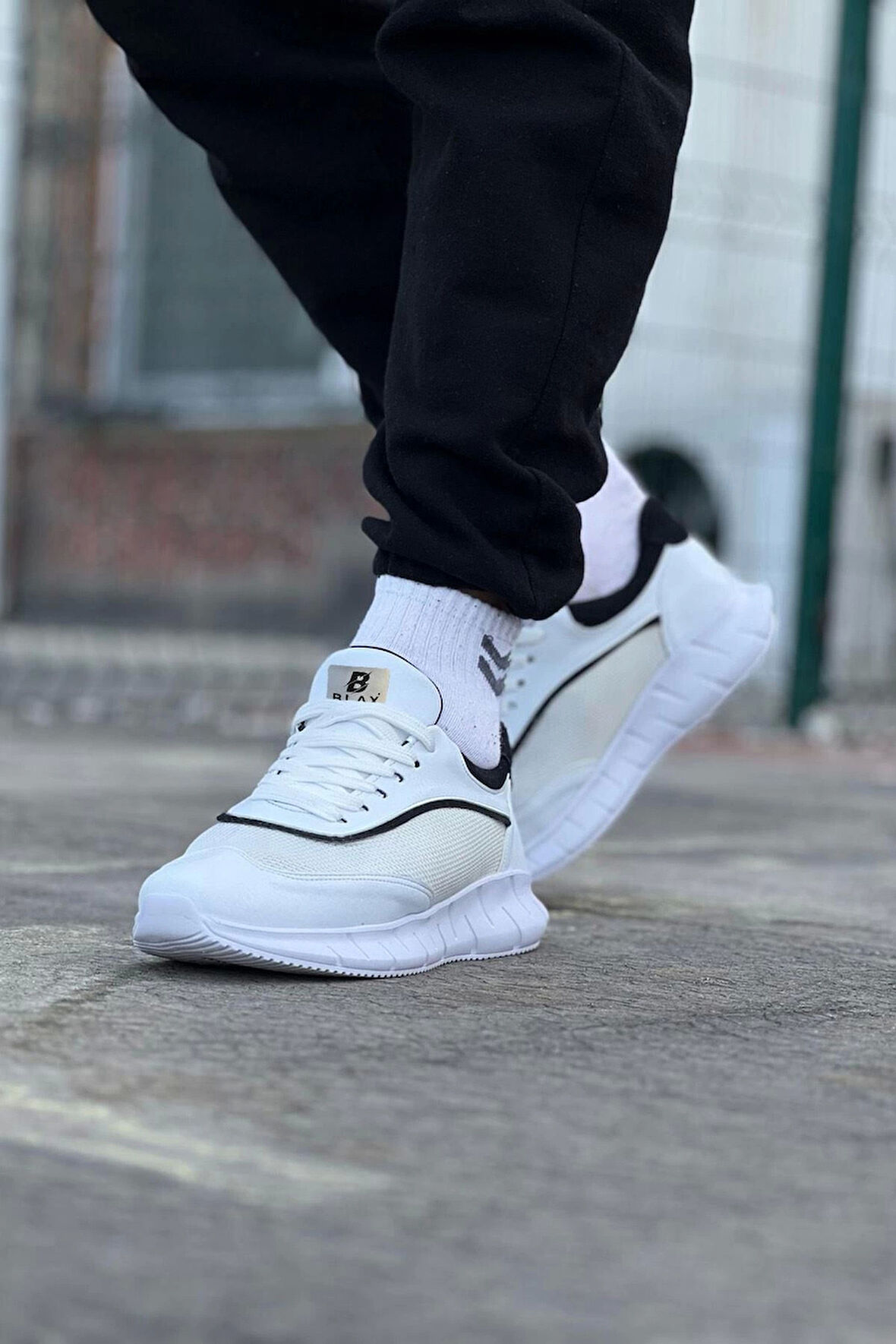 062 Beyaz Siyah Triko Erkek Spor Ayakkabı