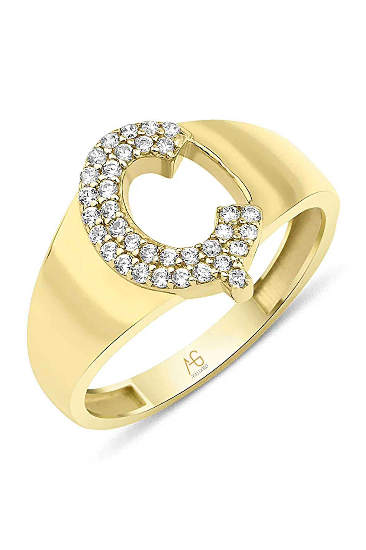 Altın Taşlı Ç Harf Yüzük