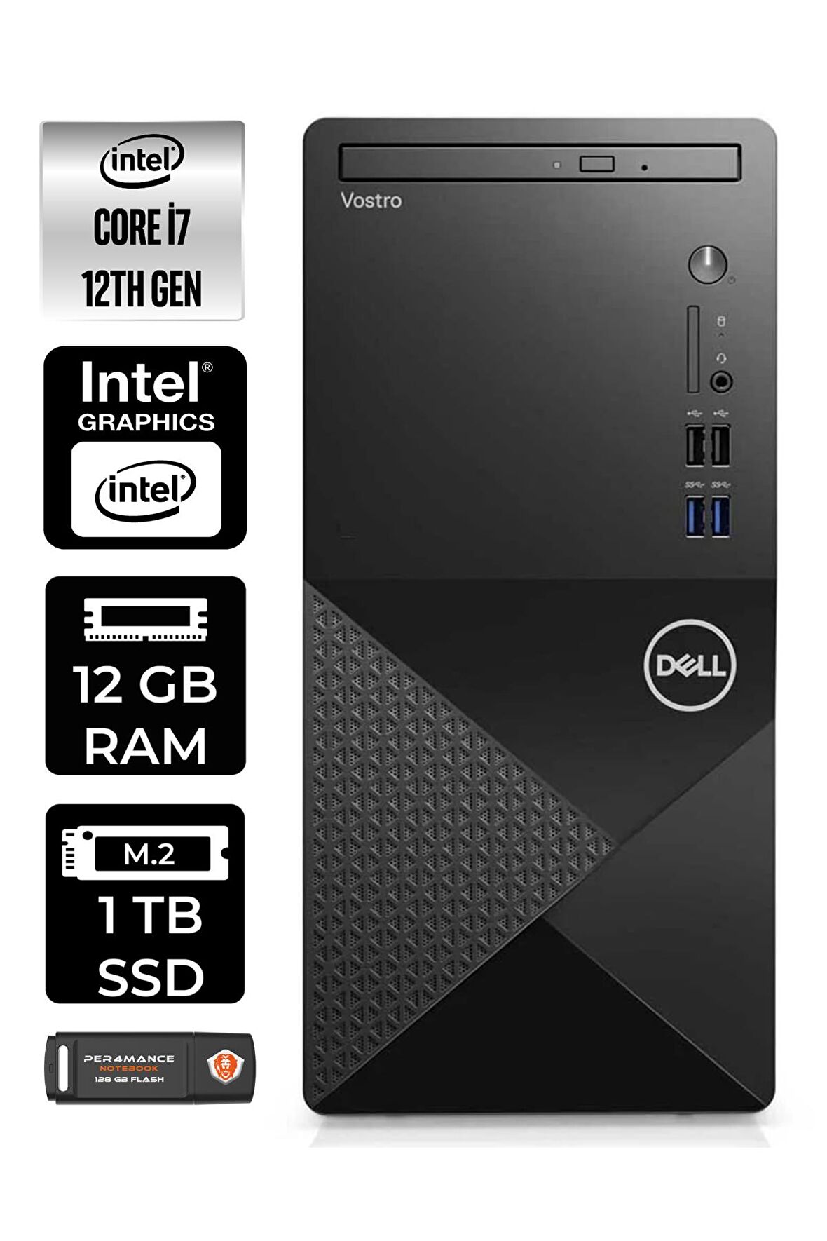DELL VOSTRO 3910MT i7 12700 12GB RAM 1TB SSD W11PRO N7598VDT3910 MASAÜSTÜ PC & PER4 BELLEK