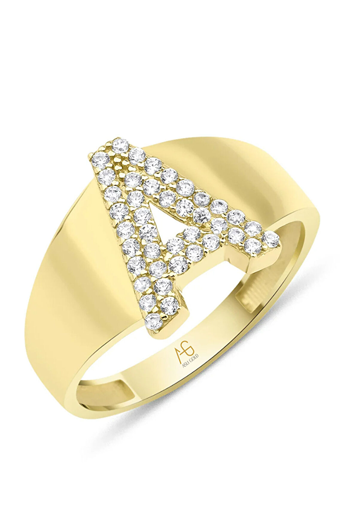 Altın Taşlı A Harf Yüzük