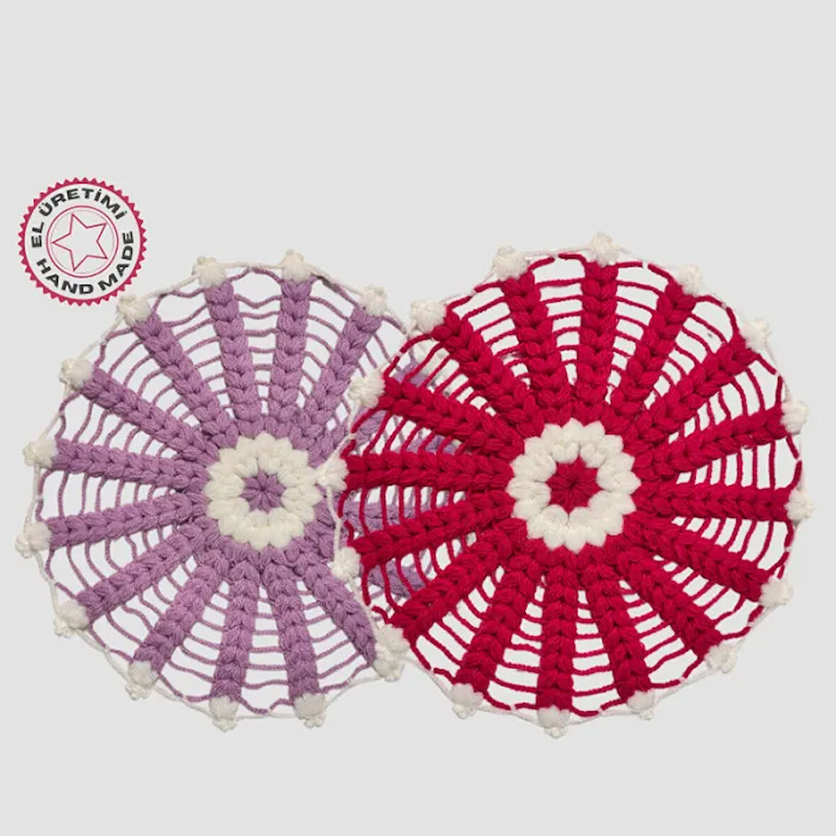 Uretti - Yıldız 7202 - El Örgüsü Banyo Lifi 2li Takım 28cm - Pembe / Lila