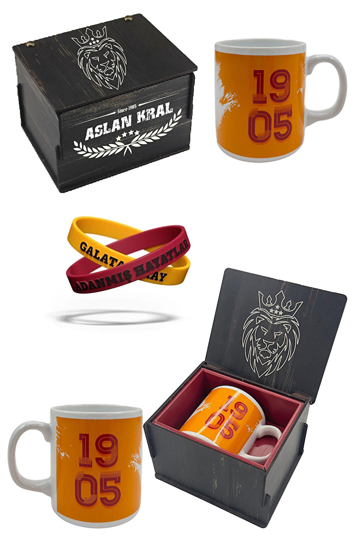 Galatasaray Kupa Gs Orijinal Lisanslı Mug Bileklik Set, Özel Ahşap Kutulu