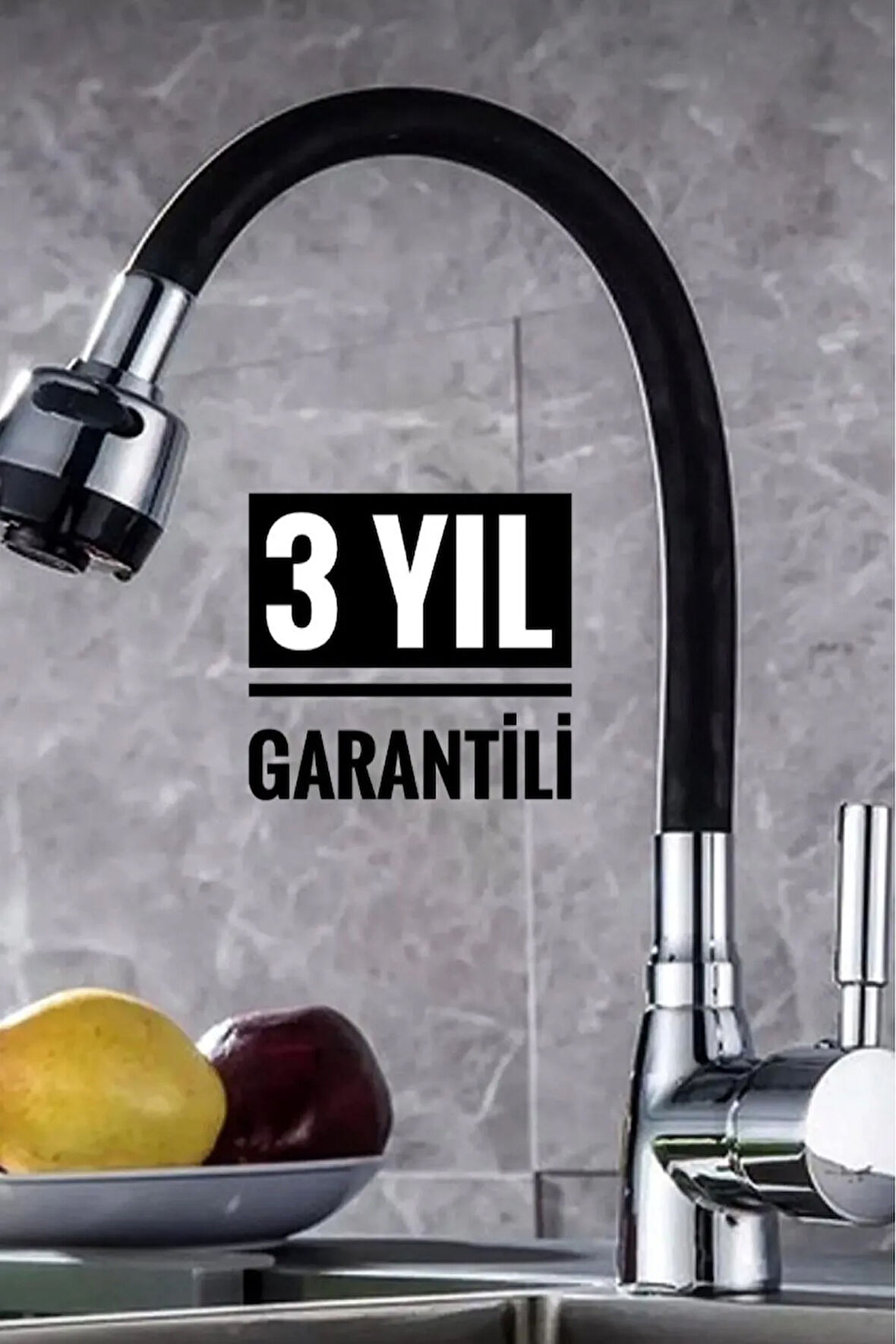 3 Yıl Garantili Oynar Başlıklı Spiral Siyah Kubar Lavabo, Mutfak Esnek Musluk