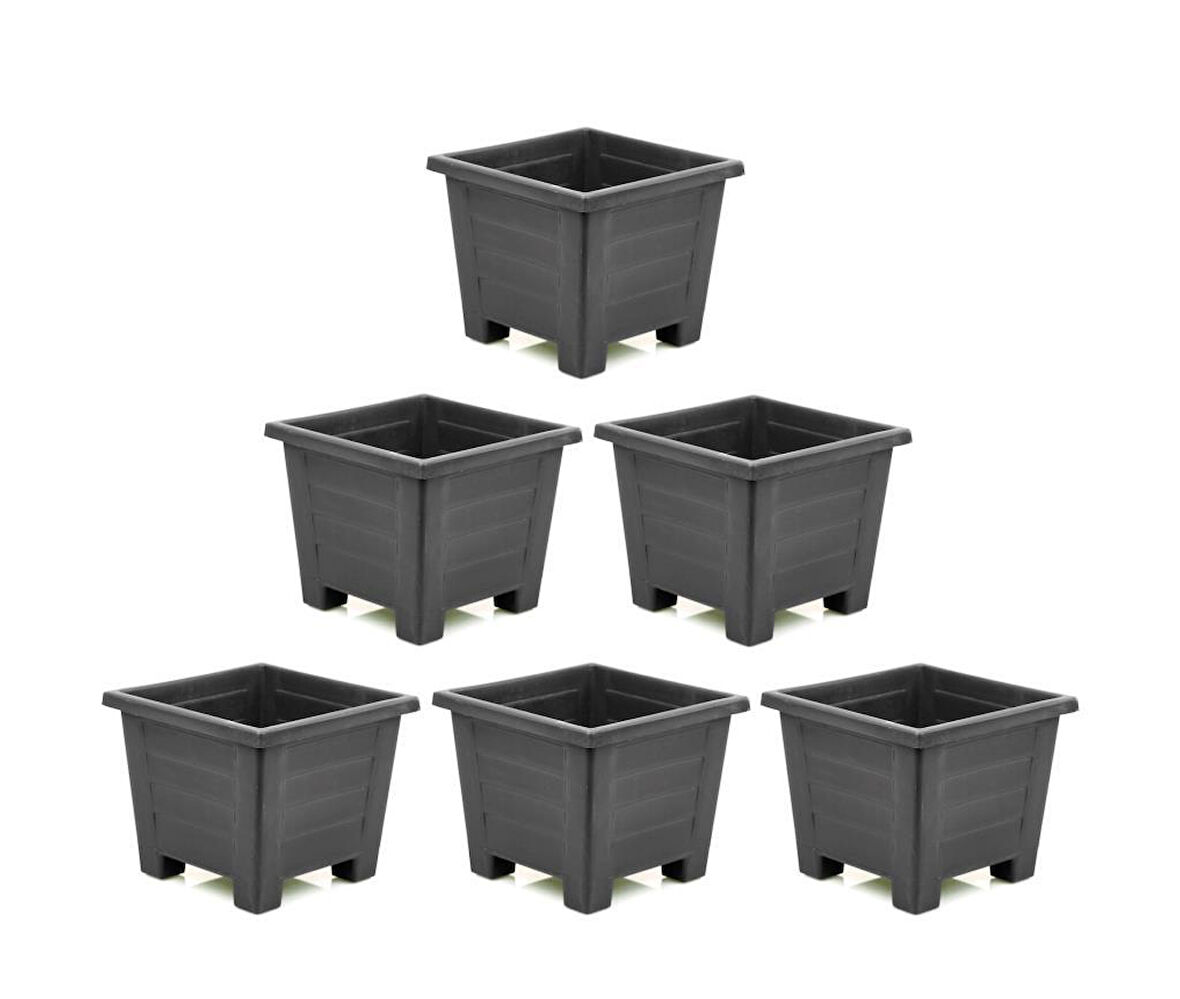 Omnipazar SY-5847 Dekoratif Plastik Kare Ayaklı Saksı 15 lt Antrasit 6 Adet